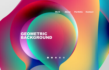 Landing page abstract liquid background. Flowing shapes, round design and circle. Web page for website or mobile app wallpaper