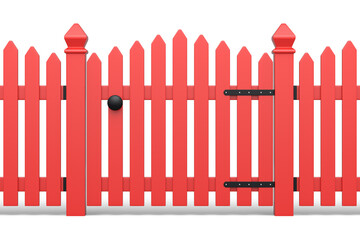 Wooden picket fence on white background that separates the objects