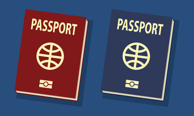 passport in two colors, red and blue, vector illustration 
