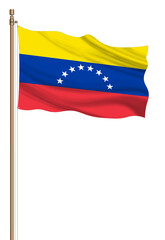 3D Flag of Venezuela on a pillar blown away isolated on a white background.