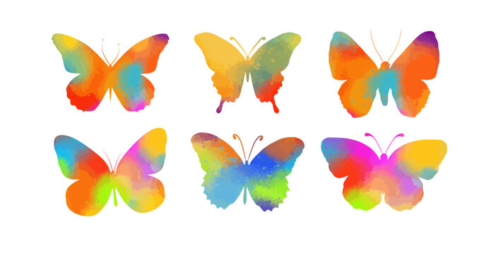 set of colorful watercolor butterflies. Vector illustration