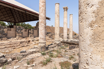 Fototapeta premium Partially restored ruins of one of the cities of the Decapolis - the ancient Hellenistic city of Scythopolis near Beit Shean city in northern Israel