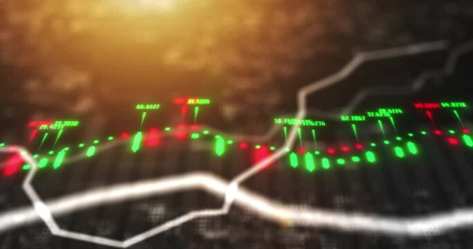 Stock market, digital and crypto of candlestick chart or graph in online trading showing profit increase. AI data of forex currency, investing and investment of NFT, ecommerce or bitcoin exchange