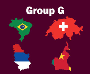 Switzerland Brazil Serbia And Cameroon Map Flag Group G Symbol Design football Final Vector Countries Football Teams Illustration