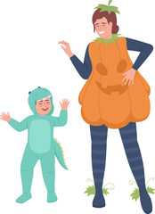 Mother and son having fun semi flat color raster characters. Full body people on white. Costume game simple cartoon style illustration for web graphic design and animation