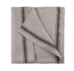 Grey cloth napkin with stripes isolated on white, top view