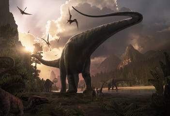 Ancient scene with earthquake dragon, 3D illustration.