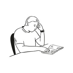 man sitting and reading a book. White background. Vector illustration design.