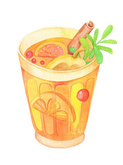 illustration of hot fruit beverage in watercolor