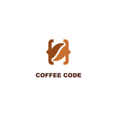 Coffee code, logo for coffee shop with technology style concept.
