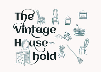 The Vintage Household poster idea with a set of hand drawn objects. - 528894540