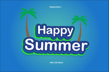 Happy Summer Editable Text Effect 3 d emboss cartoon style design