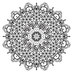 Circular pattern in form of mandala for Henna, Mehndi, tattoo, decoration. Decorative ornament in ethnic oriental style. Coloring book page.