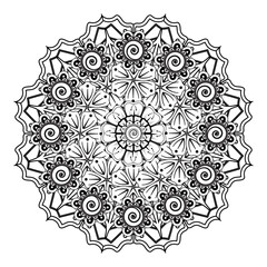 Circular pattern in form of mandala for Henna, Mehndi, tattoo, decoration. Decorative ornament in ethnic oriental style. Coloring book page.