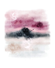 Abstract watercolor landscape. Hand drawn background