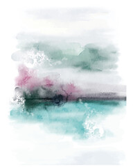 Abstract watercolor landscape. Hand drawn background