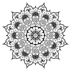 Circular pattern in form of mandala for Henna, Mehndi, tattoo, decoration. Decorative ornament in ethnic oriental style. Coloring book page.