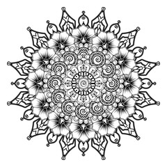 Circular pattern in form of mandala for Henna, Mehndi, tattoo, decoration. Decorative ornament in ethnic oriental style. Coloring book page.