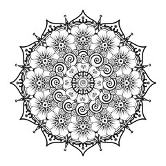 Circular pattern in form of mandala for Henna, Mehndi, tattoo, decoration. Decorative ornament in ethnic oriental style. Coloring book page.