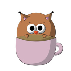 Cute Owl and Cup. Draw illustration in color