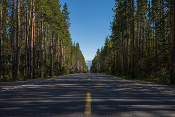 Two-lane highway at Yellowstone National Park