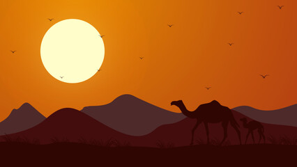 Fototapeta na wymiar Africa nature with animal silhoutte landscape vector