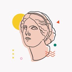 Classic Venus statue in trendy modern style. Colorful head of antique sculptures for design of clothes, posters, shopping bags, shops, books, postcards. Hand-drawn vector illustration.