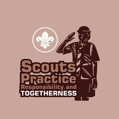 young scout girl logo, silhouette of a student with the uniform, vector illustrations