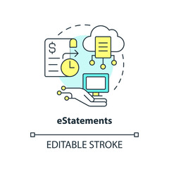 E statements concept icon. Electronic financial report. Digitization banking abstract idea thin line illustration. Isolated outline drawing. Editable stroke. Arial, Myriad Pro-Bold fonts used