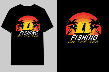 FISHING ON THE SEA T Shirt Design Retro Vintage