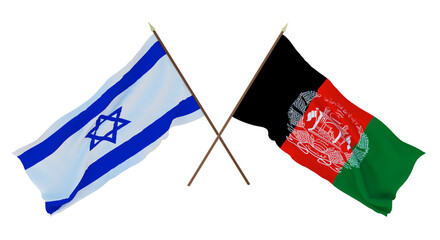 Background, 3D render for designers, illustrators. National Independence Day. Flags Israel and Afghanistan