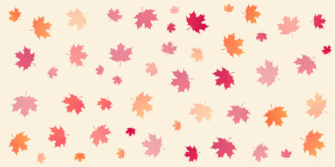 Retro Style Texture of Many Colorful Fallen Maple Leaves of Various Sizes - Pattern Background Design, Seasonal Wallpaper Template for Web in Editable Vector Format