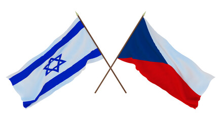 Background, 3D render for designers, illustrators. National Independence Day. Flags Israel and Czech Republic