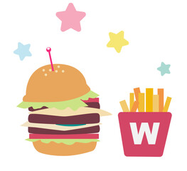 ポップなハンバーガーとポテト