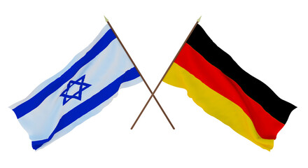 Background, 3D render for designers, illustrators. National Independence Day. Flags Israel and Germany