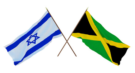 Background, 3D render for designers, illustrators. National Independence Day. Flags Israel and Jamaica