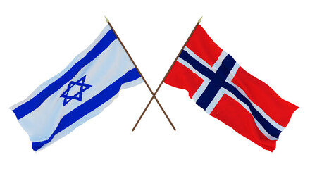 Fototapeta premium Background, 3D render for designers, illustrators. National Independence Day. Flags Israel and Norway