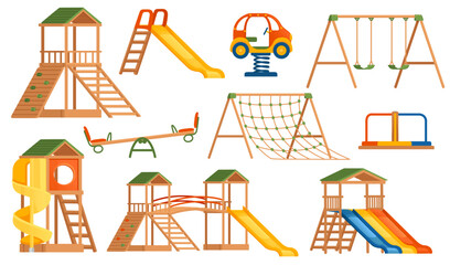 Collection of different types kids playground vector illustration isolated on white background