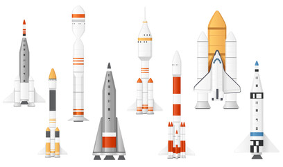 Set of space rockets ready to launch vector illustration isolated on white background