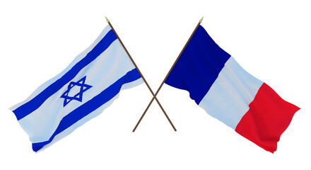 Background, 3D render for designers, illustrators. National Independence Day. Flags Israel and Saint Martin