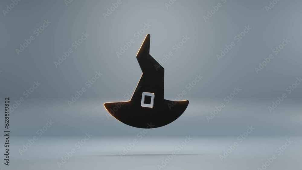 Poster beautiful abstract halloween, black which hat with orange light symbol on a blue background . 3d ren