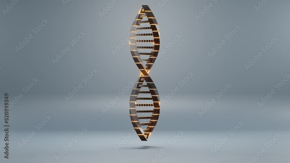 Fototapete beautiful black dna molecule with yellow light symbol icons on a blue background. 3d rendering illus