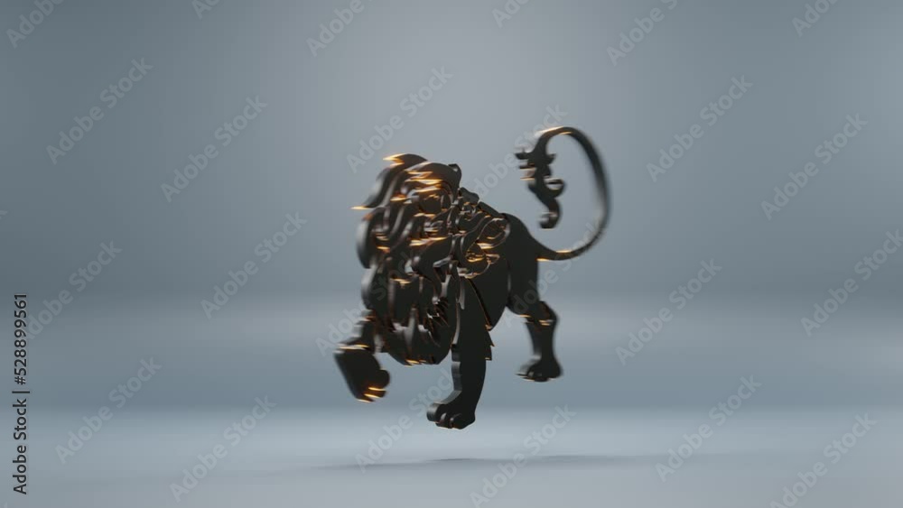 Poster Beautiful black zodiac sign Leo with yellow light symbol icons on a blue background. 3d rendering illustration. Background pattern for design. Loop video.