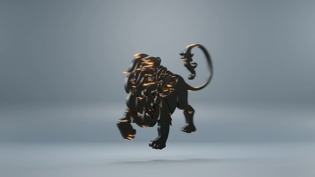 Beautiful black zodiac sign Leo with yellow light symbol icons on a blue background. 3d rendering illustration. Background pattern for design. Loop video.