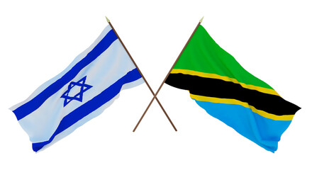 Background, 3D render for designers, illustrators. National Independence Day. Flags Israel and Tanzania