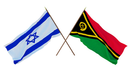 Background, 3D render for designers, illustrators. National Independence Day. Flags Israel and Vanuatu