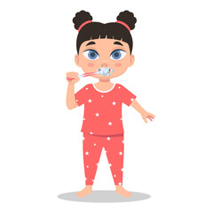 A child in pajamas brushes his teeth. Vector illustration