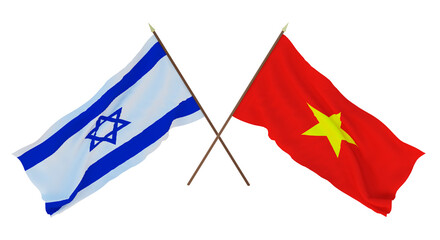 Background, 3D render for designers, illustrators. National Independence Day. Flags Israel and Vietnam
