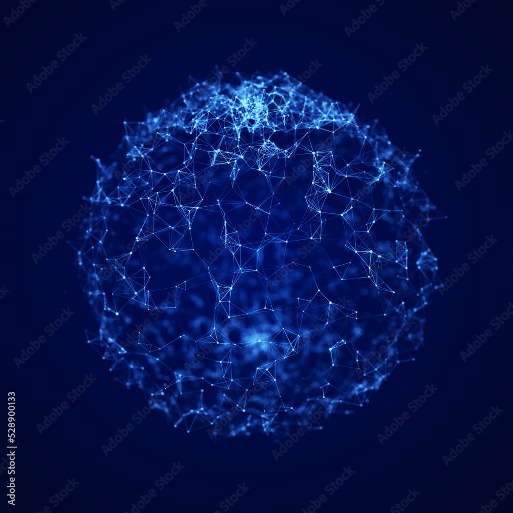 Wall mural futuristic sphere of particles and lines. network connection big data. abstract technology backgroun