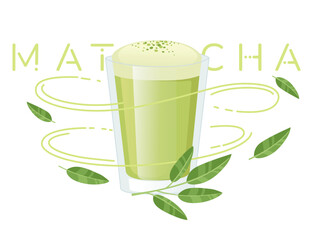 Matcha tea in glass cup vector illustration on white background
